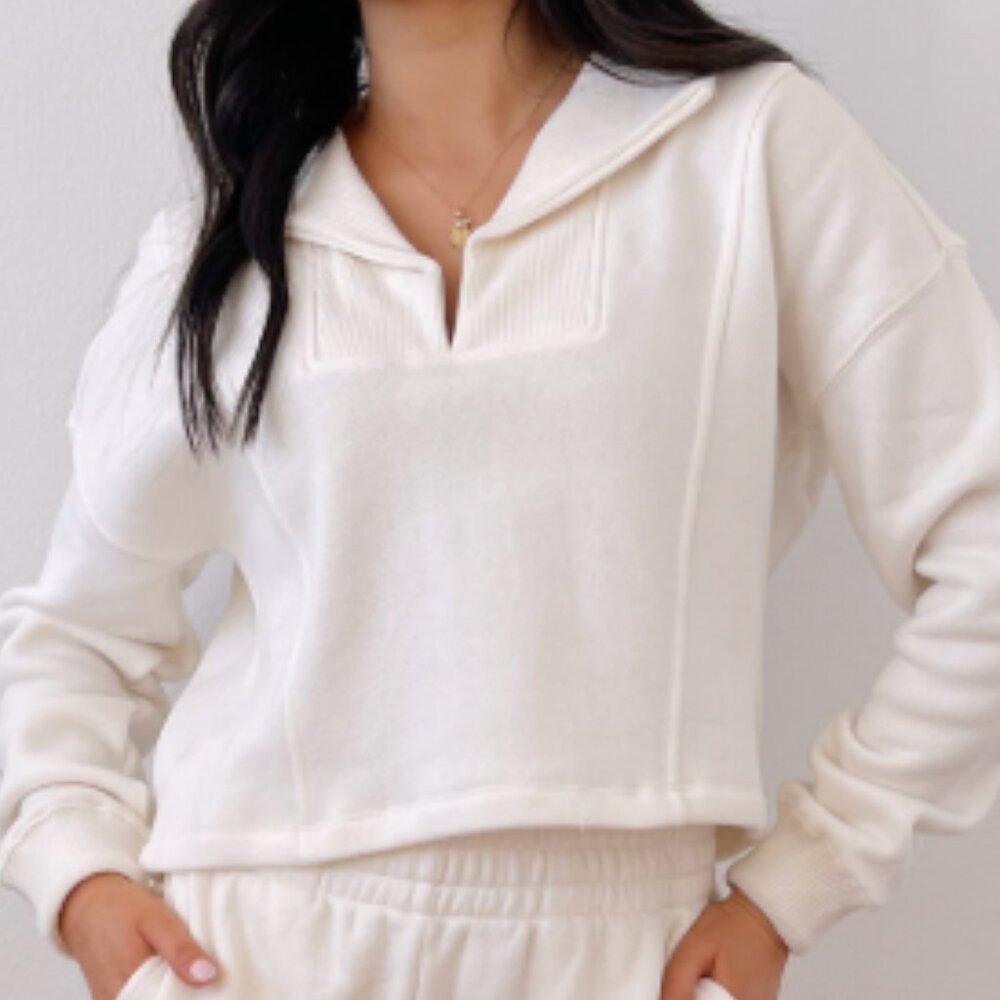 Z SUPPLY CROPPED SWEATSHIRT IN CREAM, LARGE